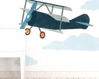 Vintage Airplane - Fabric Wall Decal - Wonder Wings - First Flight - Mej Mej