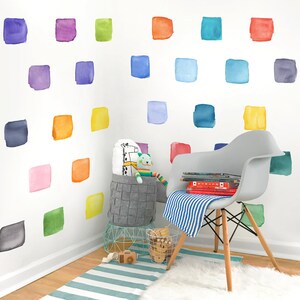 Large Rainbow Watercolor Squares Fabric Wall Decal Color Story Mej Mej image 4