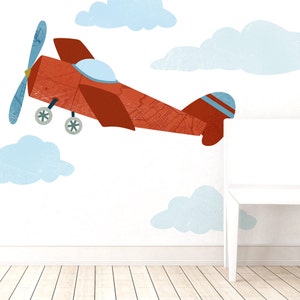 Vintage Airplane - Fabric Wall Decal - Proud Pilot - First Flight - Mej Mej