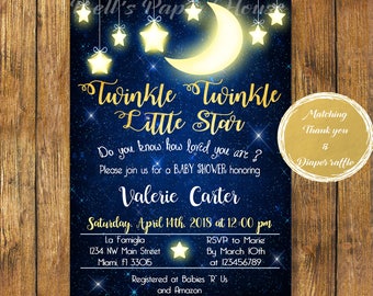 Digital file or Printed-Twinkle Twinkle Little Star Baby Shower Invitation-How We Wonder What You Are-Customize-Free Shipping