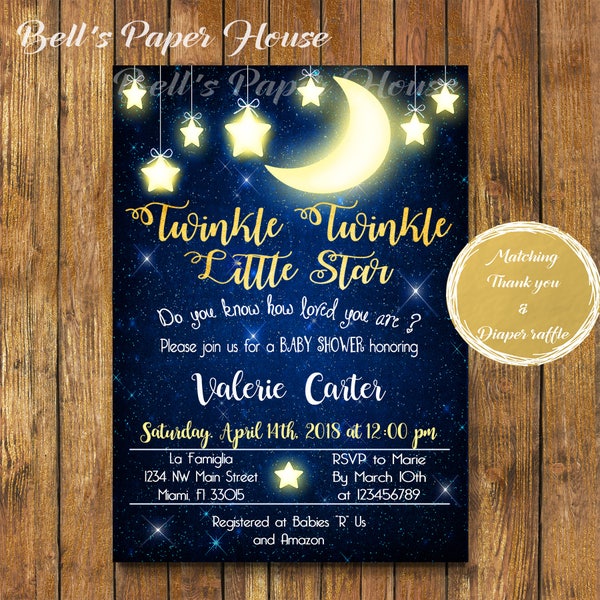 Twinkle Twinkle Little Star Baby Shower Invitation,Boy Shower,Navy and Gold invite,Instant Download Template,Digital or printed, Little Star