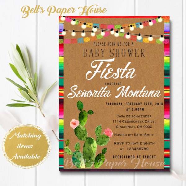 Digital file or Printed-Cactus Baby Shower Invitation-Fiesta Baby Shower-Western Boho-Cinco de Mayo Baby Shower-Mexican Fiesta-Free Shipping