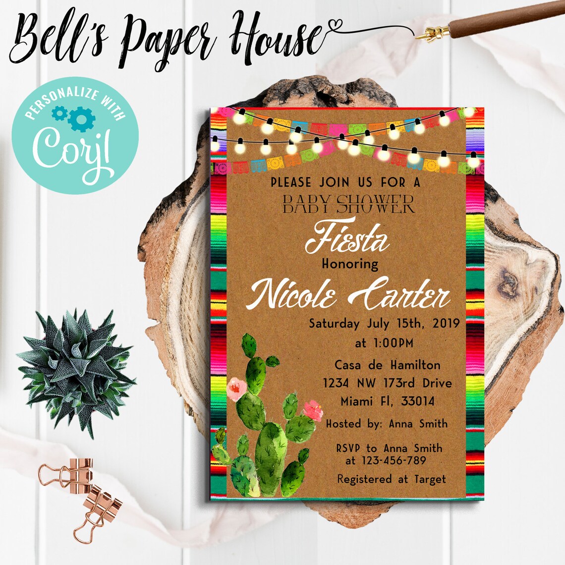 Editable Fiesta Baby Shower Invitation Cactus Baby Shower Etsy