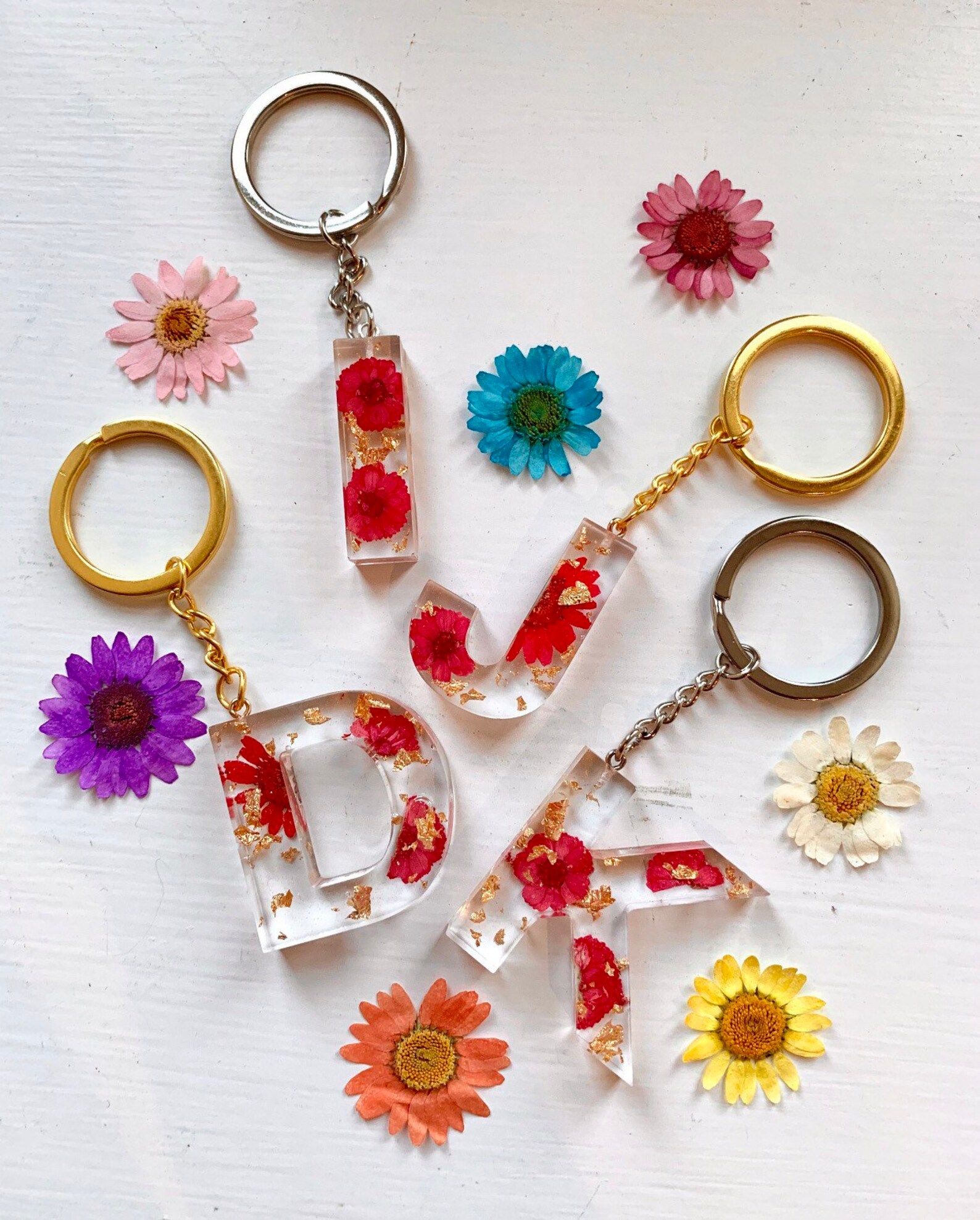Custom Resin Flower floral Keychains Etsy