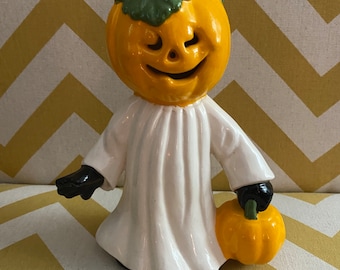 Halloween ceramic pumpkin ghost trick or treater