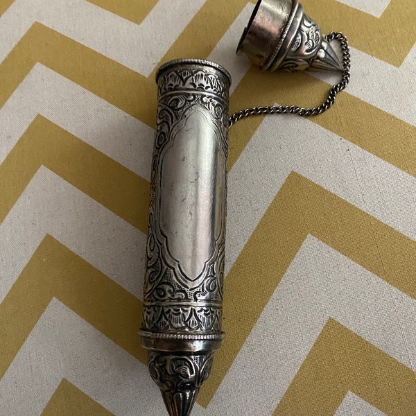 Vintage silver-toned engraved wedding scroll keeper