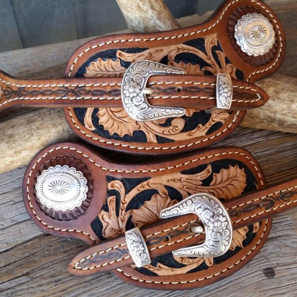 Leather Spur Straps, Tooled Leather Spurs