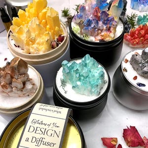 Aceite esencial "Diseña un difusor" ~ Decoración original para el hogar y aromaterapia: Elige un frasco y decora tu hogar. ¡Sé creativo! Cristales de cera de colores.