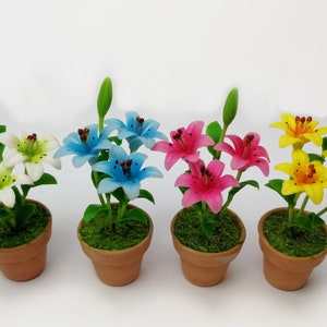 4 kunstmatige lelie in terracotta potten Poppenhuis miniatuur sprookjestuinornament boom bloem plant schaal 1:12