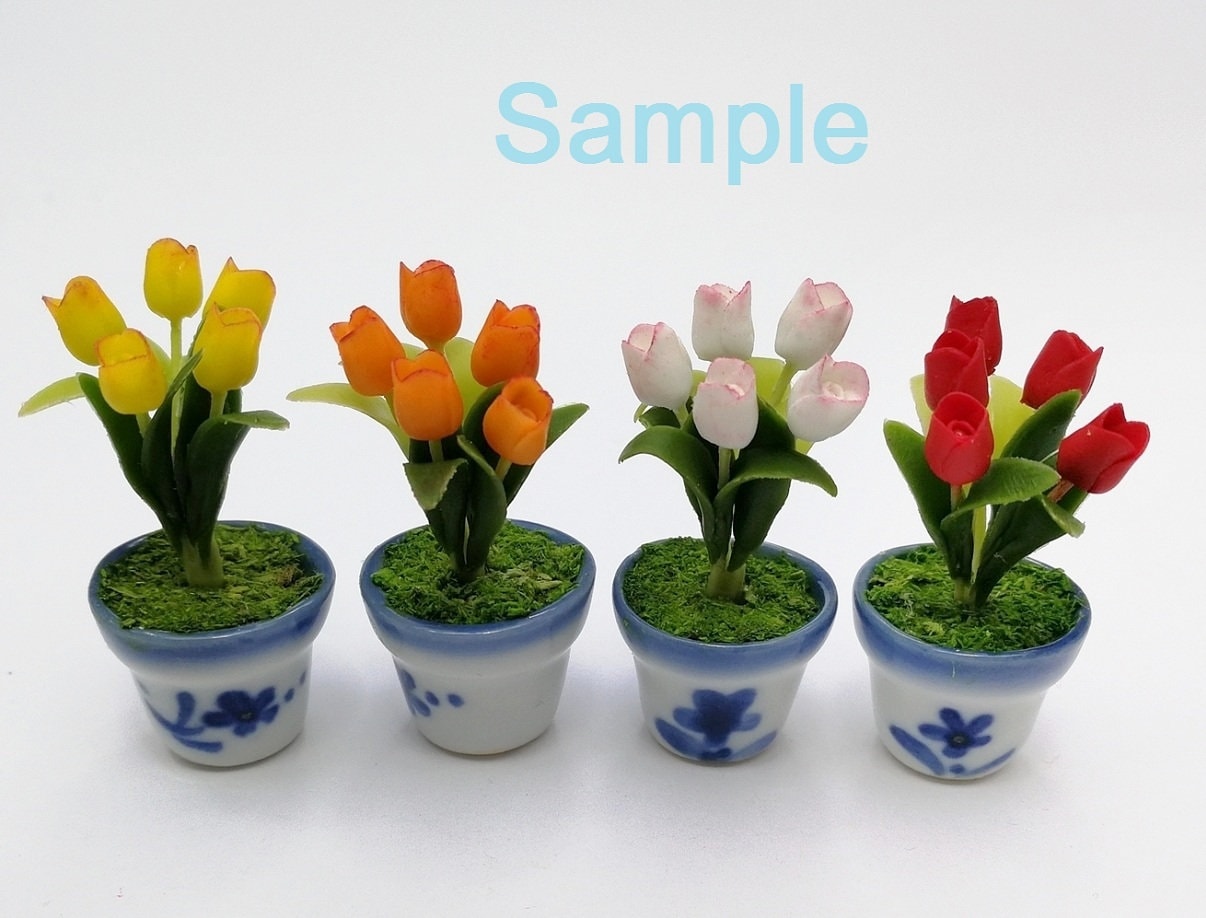 6 Dollhouse Miniature Accessories Fairy Garden Flowers Colorful Blank Tulips 