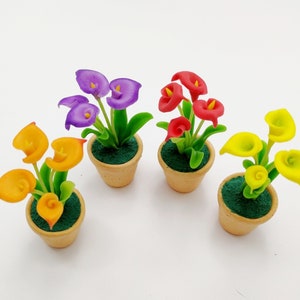 Miniatuur calla lelie in keramische pot (set van 4) - Poppenhuistuindecoratie
