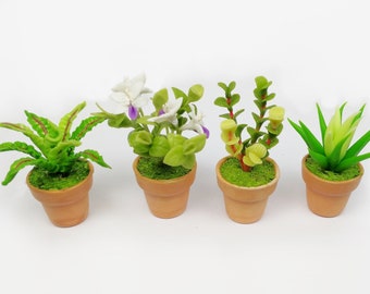 4 of Dollhouse Accessories Miniature Artificial Foliage Leave Plant in Terracotta Fairy Garden 1:12