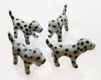 4 Dollhouse Miniatures Accessories Glazed Ceramic Pet Puppy Dalmatian Dogs Fairy Garden 1/12 scale