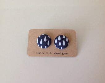 Rain drop fabric covered button earrings