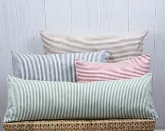 Organic cotton farmhouse body pillow covers.  Lumbar pillows for country farmhouse bedroom decor. Extra long sizes.  Custom pillow cover.