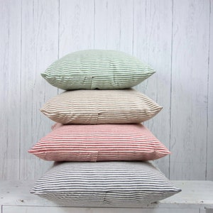 Organic Cotton farmhouse throw pillow cover made with ticking stripe.  Perfect for French country decor.  Custom large pillow cover.
