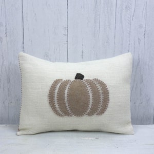 Organic pumpkin farmhouse pillow cover.  Burlap lumbar pillow 12x16.  Hand stitched cashmere pumpkin.  Farmhouse decor and fall decor.