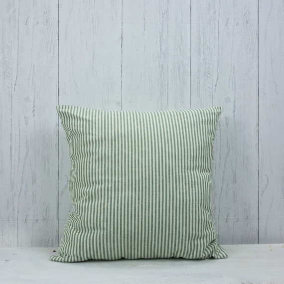 Organic Farmhouse Pillow Cover 20x20 Green Ticking Stripe Etsy