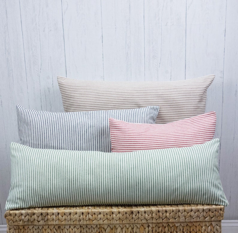 Organic body pillow covers. Ticking stripe throw pillow covers. Body pillow case. Farmhouse decor. Custom sizes. image 1