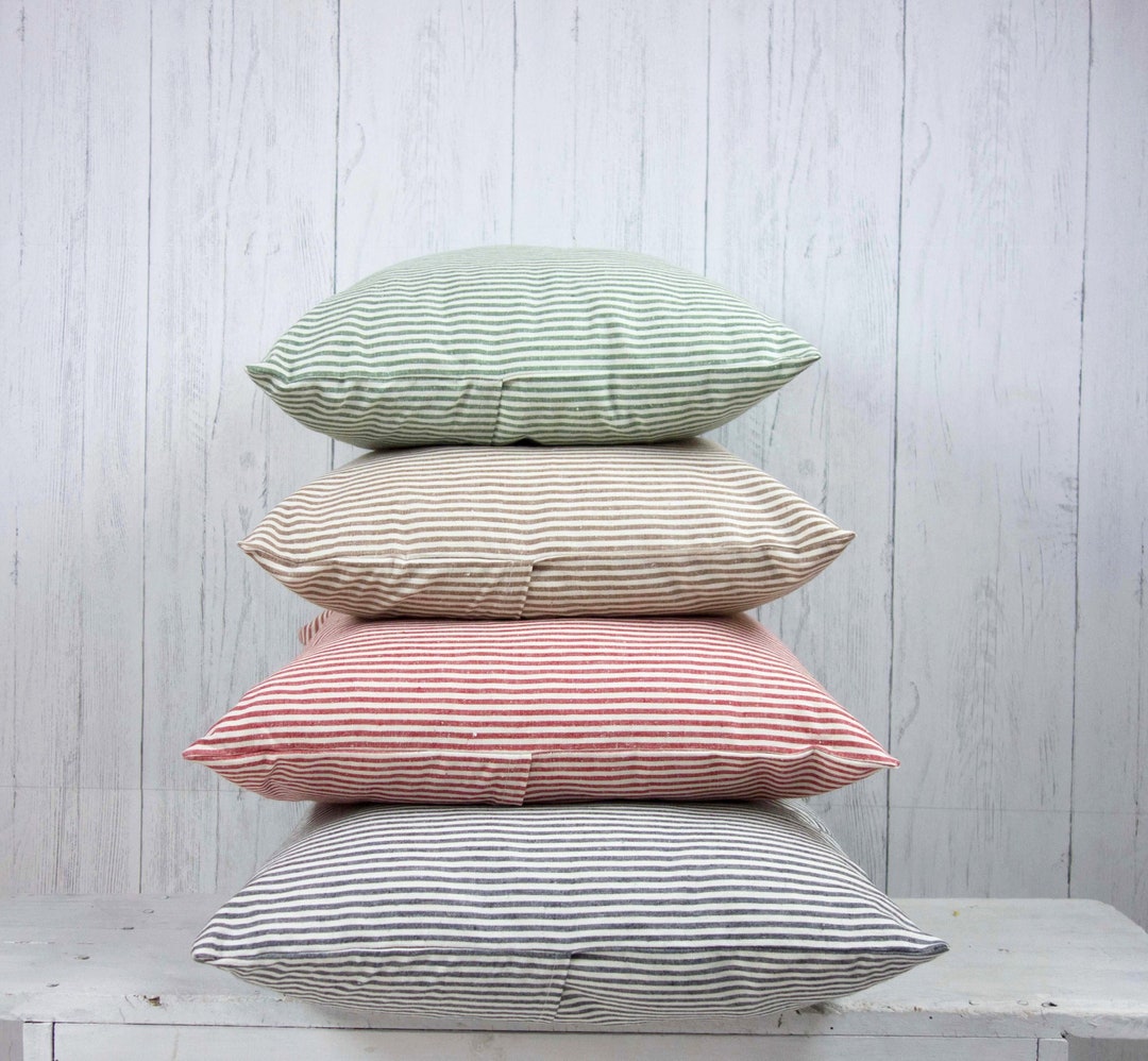 Organic Cotton Farmhouse Throw Pillow Cover Made With Ticking Stripe