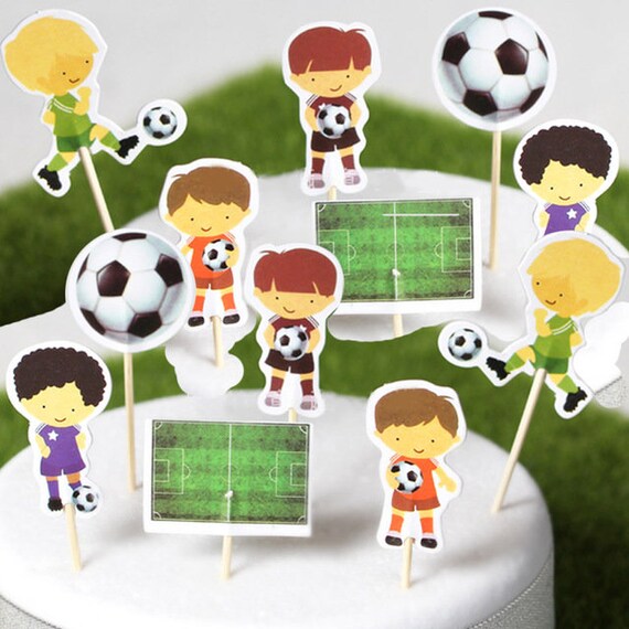 Soccer Theme Party Double Sided Cupcake Toppers Picks Set Of
