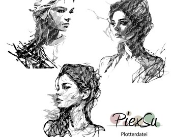 Plotterdatei Set - Line Art Woman von PiexSu dxf, svg, jpg, png (GER)