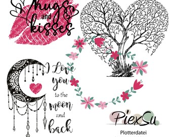 Plotterdatei Set - "hugs and kisses" | Hochzeit, Liebe, Herz, Plotten | von PiexSu dxf, svg, jpg, png (GER)