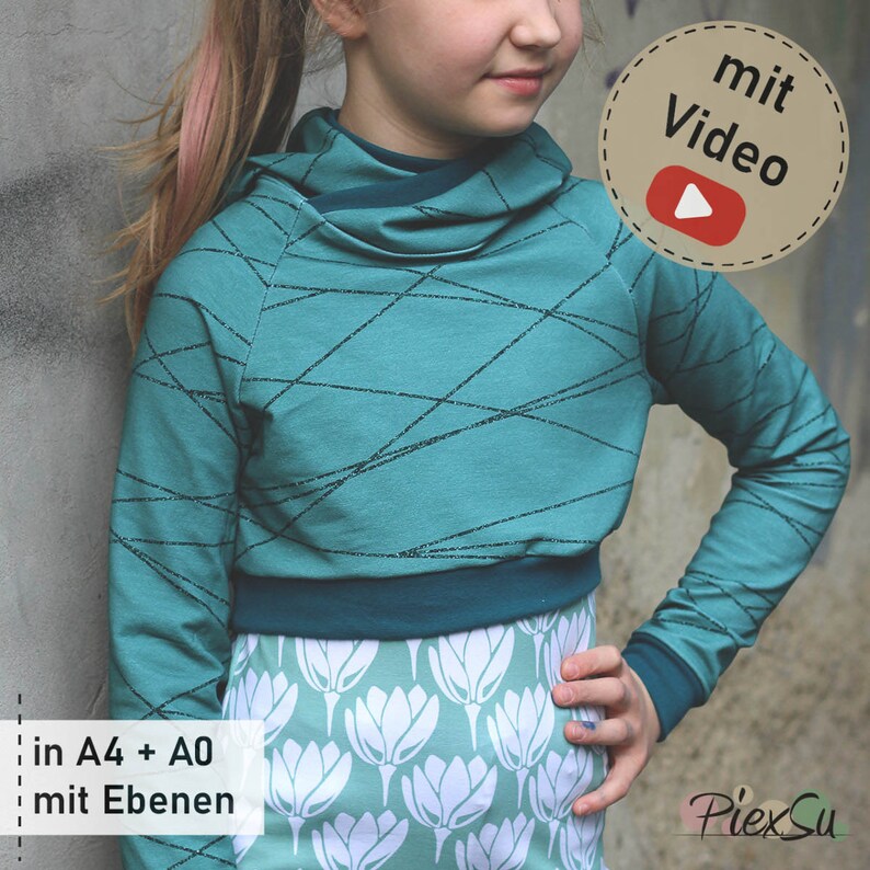 eBook Schnittmuster Croped Hoodie Reducir Girls Gr. 98 164 PDF Nähanleitung von PiexSu GER Bild 1