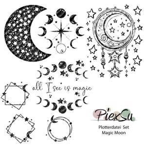 Plotterdatei Set Magic Moon von PiexSu dxf, svg, jpg, png Mond, Sterne, mondphasen Bild 1