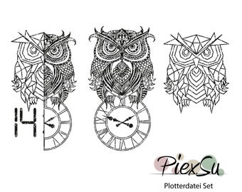 Plotterdatei Set "Its owl Time" von PiexSu dxf, svg, jpg, png | Eule, plotten, Kauz, Waldkauz, Eulen, Mandala