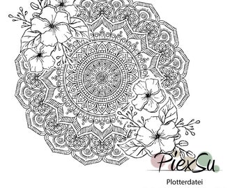 Plotterdatei Mandala mit Blumen als dxf + svg für Silhouette, Brother + Cricut | Mandala plotten | Plotterdatei "Mein Mandala Meisterstück"