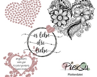 Plotterdatei Set "Es lebe die Liebe" - DXF, SVG, jpg & png - Silhouette, Brother, Cricut | PiexSu