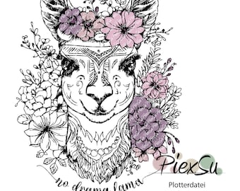 Plotterdatei - Boho Lama | Lama, Boho, Blumen | von PiexSu dxf, svg, jpg, png (GER)