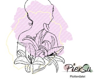 Plotterdatei Frau mit Blumen als dxf + svg für Silhouette, Brother + Cricut | Plotterdatei Weltfrauentag |Plotterdatei "World Woman's Day"