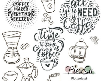 Plotterdatei Set "Coffeelove No. 2" - DXF, SVG, jpg & png - Silhouette, Brother, Cricut | PiexSu