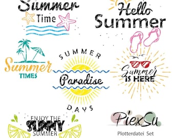 Plotterdatei Set "Hello Summer" - DXF, SVG, jpg & png - Silhouette, Brother, Cricut | PiexSu