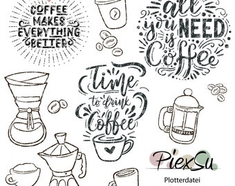 Plotterdatei Set - "Coffeelove No. 2" | Kaffee, Kaffeliebe, Plotten | von PiexSu dxf, svg, jpg, png (GER)