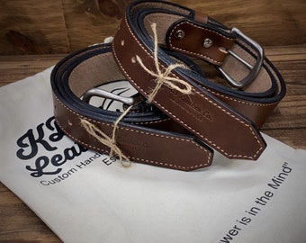 Medium Brown English Bridle Leather Belt, Solid Brass Buckle