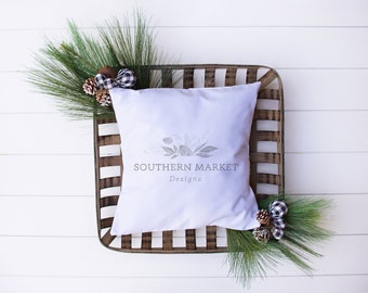 Download Free Christmas Mockup | Pillow Mockup | Throw Pillow Mockup | Farmhouse Style Mockup | Flat Lay Mockup |Stock Photo | Add Your Design Mockup PSD Template