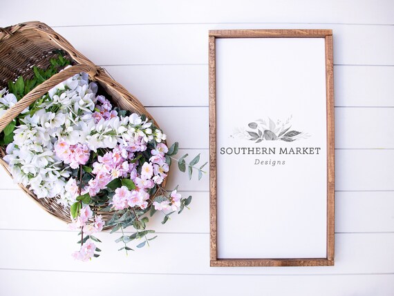 Wood 12x36 Sign Mock Up Wood Frame Mock Up Styled Product Stock Photography Wood Sign Flat Lay Farmhouse Spring Mock Up