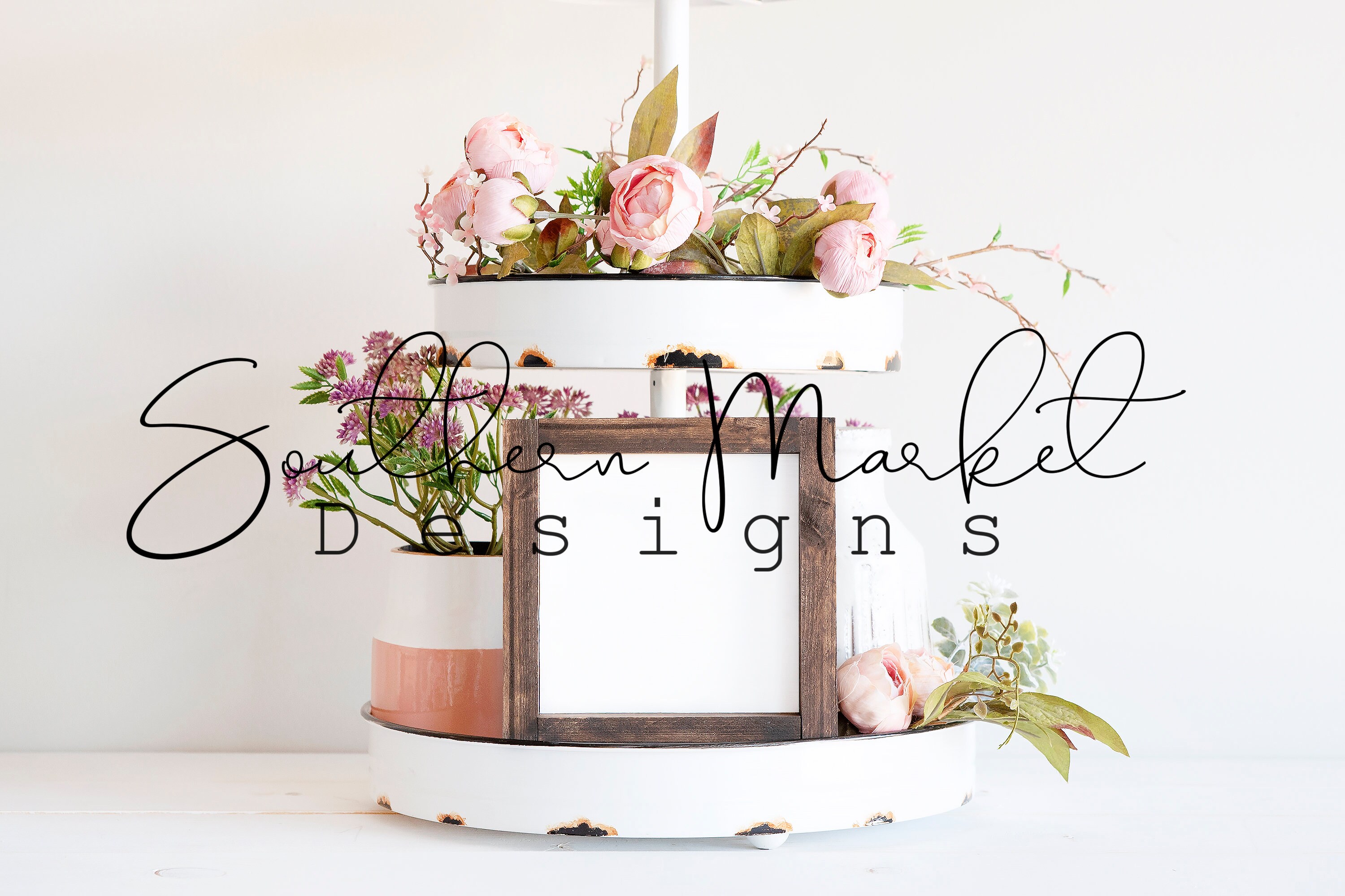 Wood Mock Up Wood Sign Tiered Tray Wood 6x6 Sign Easter Spring Mock Up Farmhouse Style  Mock Up Styled Product Stock Photography