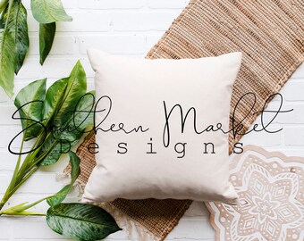Boho Farmhouse Pillow Mock Up | Pillow Cover Mock Up | Linen Pillow Mock Up | Blank Pillow Sign Mock Up | Styled Product Stock Photography