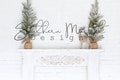 Christmas Styled Blank Wall Mock Up | Stock Photo | Add Your Design | Farmhouse Blank Wall Mock Up | Styled Product Stock Photography