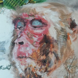 Affe Print A4, Tier in Landschaft, bunte Kunst, moderne Tierkunst, Poster für Kinder, lustige Tierbilder, lustige Tierbilder, Wandkunst, japan