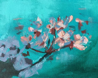 Scottish Flowers, Japanese Cherry Blossom, spring flowers, small flower painting for my wall, Original artwork,