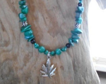 SALE! Silver Marijuana Leaf & Green Malachite Are A Great Combination In This Necklace!