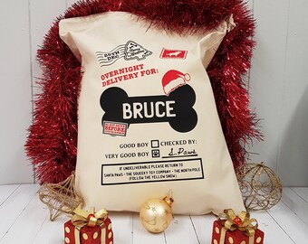 Personalised pet Dog Santa Sack Stocking Christmas Bag Xmas Treat Gift Bag