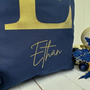 Personalised Santa Sack, Christmas sack, Christmas Eve box, Letter, Navy, Gold, Christmas gift for her, gift for him, Navy santa sack image 4