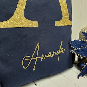 Personalised Santa Sack, Christmas sack, Christmas Eve box, Letter, Navy, Gold, Christmas gift for her, gift for him, Navy santa sack image 8