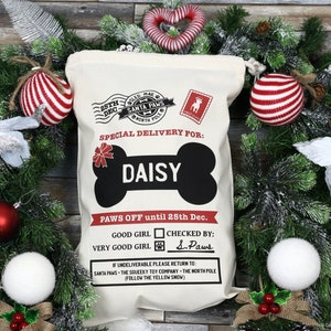 Personalised pet Dog Santa Sack Stocking Christmas Bag Xmas Treat Gift Bag image 3